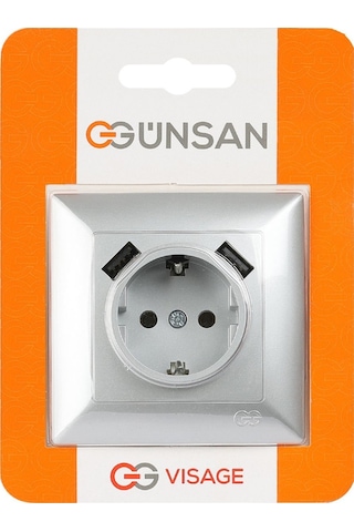 Visage 2 Usb Çıkışlı Çocuk Korumalı Topraklı Priz, 5v, 2.4a, Gümüş