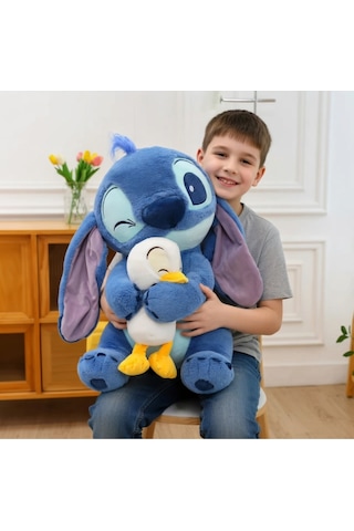 Ördek Stitch Peluş Oyuncak 60cm Ördeğe Sarılan Stich Peluş Çok Renkli