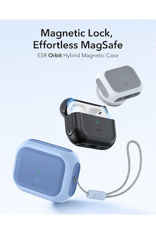 Apple AirPods Uyumlu Pro 3 2025 Orbit Hybrid Manyetik Halolock Magsafe Kılıf Mavi