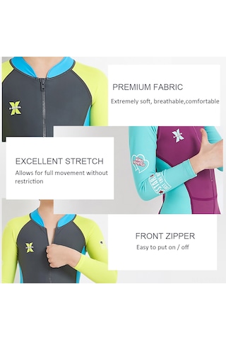 Geeksen Kız Çocukları İçin Tek Parça Uzun Kollü Güneşten Koruyucu Hızlı Kuruyan Yüzme Mayo - Pembe S Fuşya