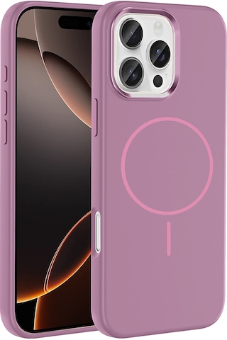 Apple Uyumlu iPhone 16 Pro Max Kılıf M-safe Şarj Özellikli Metal Kamera Çerçeveli Zore Edi Silikon Kapak Mor