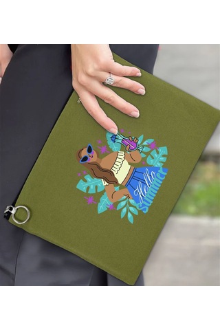 Bk Gift Yaz Temalı-3 Astarlı Yeşil Portföy Çanta 30x21cm, Baskılı El Çantası, Organizer Çanta