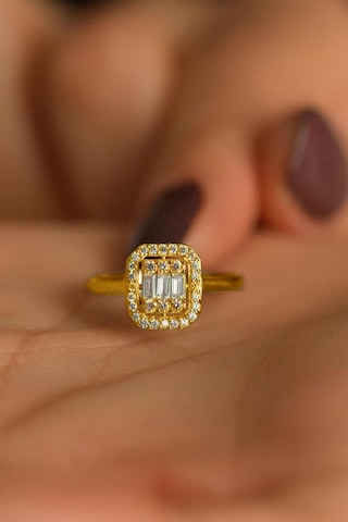 925 Ayar Zirkon Taşlı Gold 3 Sıra Ayarlanabilir Baget Gümüş Yüzük 10-20