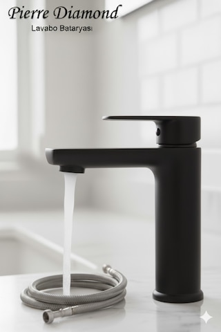 5512-1 Lavabo Bataryası Sabit Banyo Lavabosu Musluğu Musluk Armatür Beyaz Siyah Gold Krom Renkler Siyah
