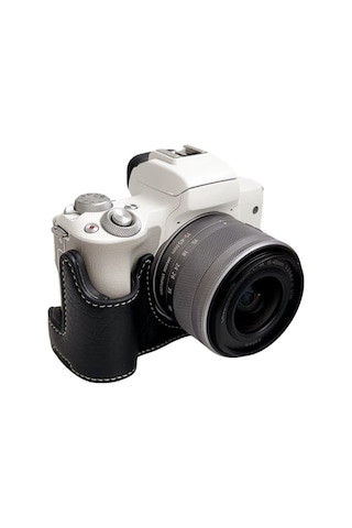 Leezsing Canon Eos M50/m50 Iı/m5 İçin Deri Kılıf - Omuz Askılı, Siyah Su Bufalo Desenli