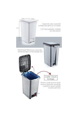 Omnipazar Sy4281 15 Lt Slim Pedallı Gri Plastik Çöp Kova Siyah Ka