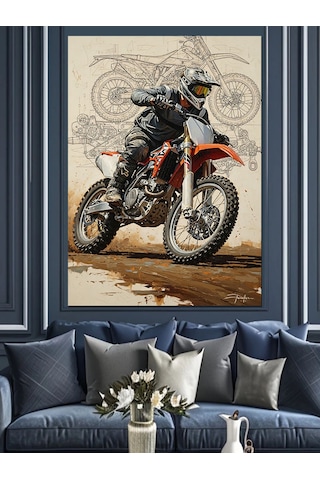 Ahşap Tablo Çamur Sıçratan Motokros Yarışçısı Figürü Çocuk Odası Tabloları