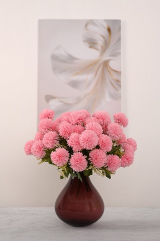 Pembe Yapay Krizantem Çiçeği Demeti 9 Dallı Lüx İpeksi Dokulu 37 Cm