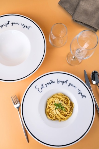 Tabak Evi Motto Makarna Tabağı Seti 2 Li 29x5,5x4cm Beyaz - Siyah