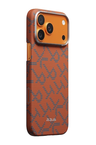 Apple Apple iPhone 17 Pro Kılıf M-safe Uyumlu Aramid Fiber Pitaka Tactile Woven Monogram Seri Kapak Mavi-turuncu Mavi - Turuncu