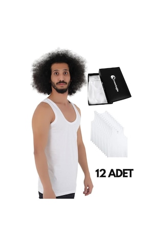 Cennetoğlu 12 Adet Erkek Penye Atlet Ekonomik Paket Beyaz Beyaz