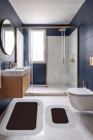Banyo Paspası Takımı 70x110+50x70 Cm Dış Trikot Acı Kahve & Gümüş Gri