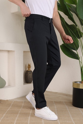 Erkek Casual Slim Fit Cord Desenli Kumaş Pantolon Siyah