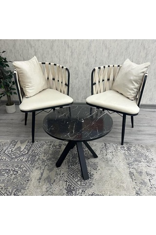 Balkon,teras,kafe,çay Seti İkili Takım Gözde Çay Seti Takımı Siyah Krem Siyah Krem