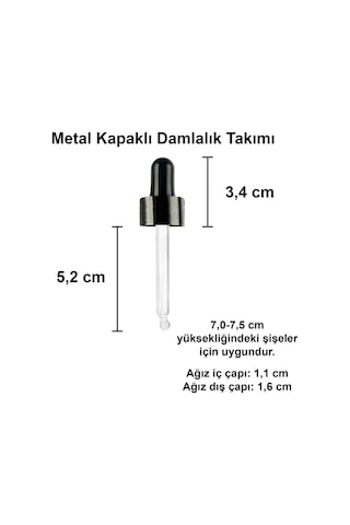 Afracam Şeffaf 20 Ml Kapaklı Dropper Damlalık Cam Şişe 6 Adet Siyah