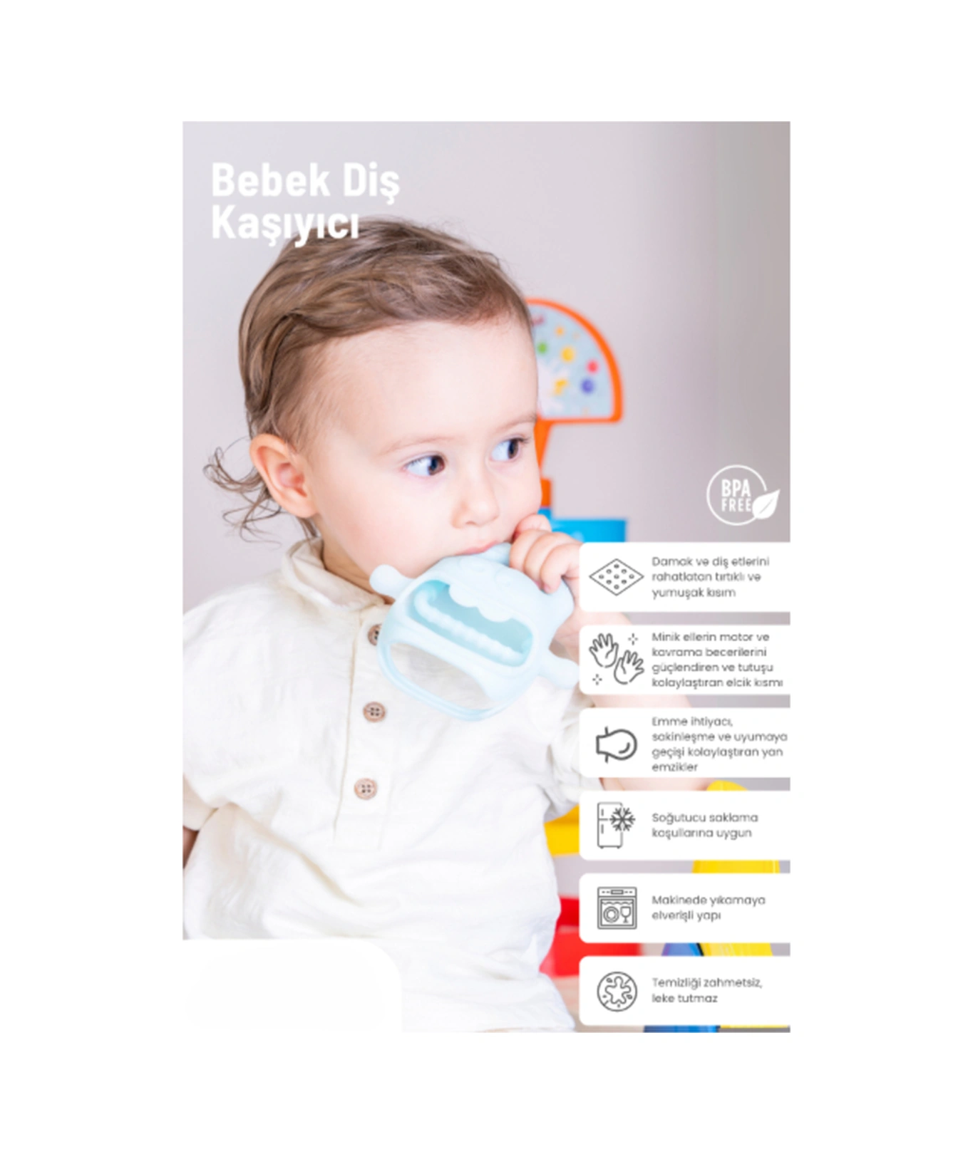 Mavi Bebek Silikon Diş Kaşıyıcı Çok Renkli