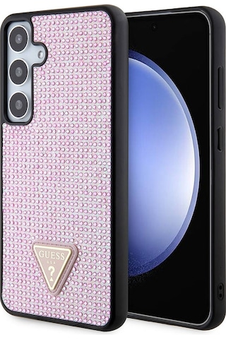 Galaxy S24 Plus Uyumlu Kılıf Guess Lisanslı Taşlı Arka Yüzey Üçgen Logolu Kapak Siyah
