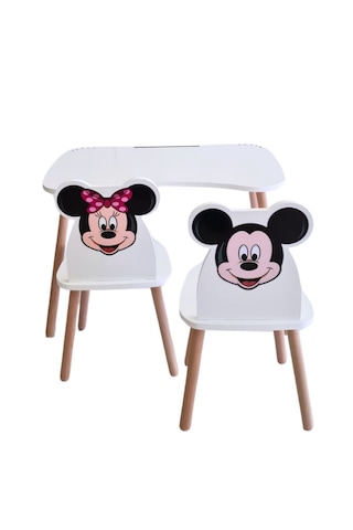 Çocuk Aktivite 1 Masa 2 Sandalye Takımı 4-12 Yaş Mickey Mouse Ve Ahşap