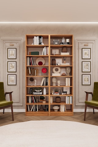 Asra Trend K-13 %100 MDF 120 cm 2 Modüllü Kitaplık 14 Raflı Kütüphane Petra