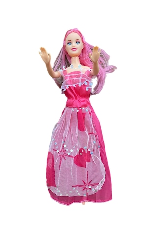 Pembe Saçlı Elbiseli Manken Tekli Bebek 25 Cm 25 Cm Elbiseli