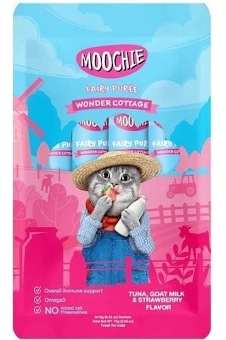Moochie Sıvı Kedi Ödülü Ton Balığı, Keçi Sütü Ve Çilekli - 5 X 15 Gr