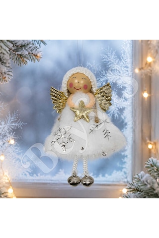 Yılbaşı Kar Meleği Gold Yıldız Desenli 13 Cm