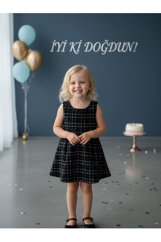 Kız Bebek Tüvit Kumaş Kolsuz Elbise-16424 Siyah