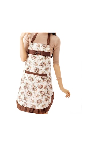 Ranyeek Kahve Rengi Mutfak Apronu, Peskir Dokusu, Yağa Ve Kirlik Dayanıklı, Çiçek Desenli, Askılı Tasarım, Ev Ve Restoran Kullanıma Uygun