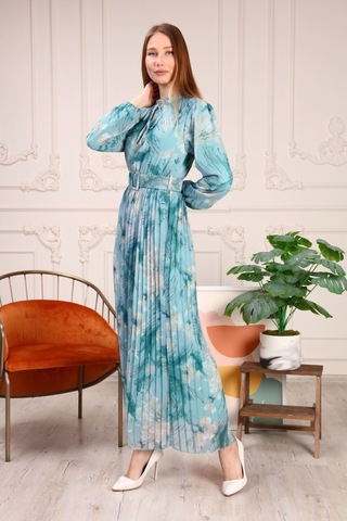 Aymeravm - Pileli Desenli Kadın Elbise - Işk5122Ga