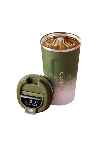 Hangfox 510ml Akıllı Sıcaklık Gösteren Paslanmaz Çelik Vakumlu Termos Bardak, Sıcak/soğuk Saklama, Araç Ve Seyahat İçin Sızıksız - Yeşil Degrade Yeşil