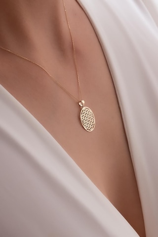 14 Ayar Altın Yaşam Çiçeği Kolye 1,7cm Sarı Altın
