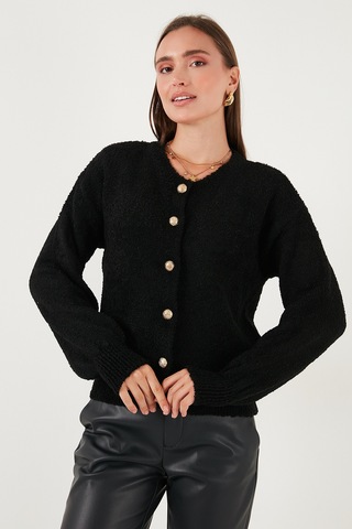 Lela Premium Regular Fit Bisiklet Yaka Yumuşak Dokulu Bayan Hırka 680Hi00147 Siyah