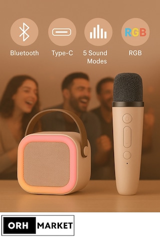 Kablosuz Karaoke Bluetooth Hoparlör Tek Mikrofonlu Rgb Işıklı, Taşınabilir, Usb/sd Parti Hoparlörü