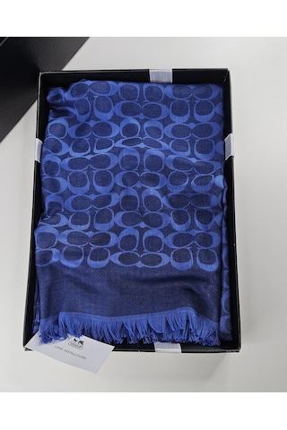 C Desen Yün İpek Şal İnce Kumaş Çift Taraflı Silk Scarfs Saks Mavi