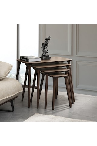 Vovvahome Luci 4lü Dörtlü Mdf Ahşap Zigon Sehpa - Ceviz