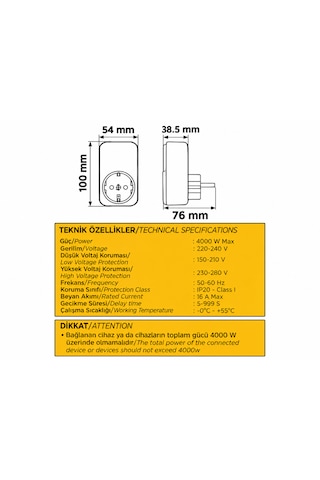Cata Ct-9197 Dijital Ekranlı Akım Korumalı Priz 4000w - Voltaj Koruyucu Regülatör Zaman Ayarlı 0