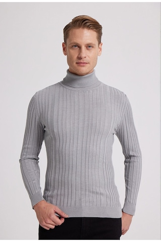 D's Damat Slim Fit Gri Fitilli Pamuk Karışımlı Boğazlı Triko Kazak 5HF06ORT63100 Gri