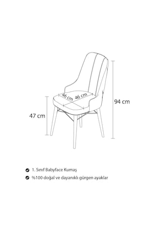 Mitra Serisi, 6 Adet Lacivert Mutfak Sandalyesi, Beyaz Gürgen Ayak, 1. Sınıf Babyface Kumaş