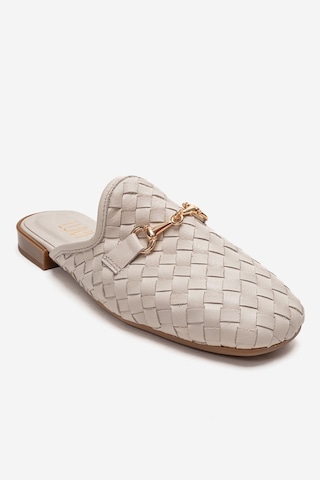 Luvishoes Senıa Krem Örgü Hakiki Deri Tokalı Önü Kapalı Kadın Terlik