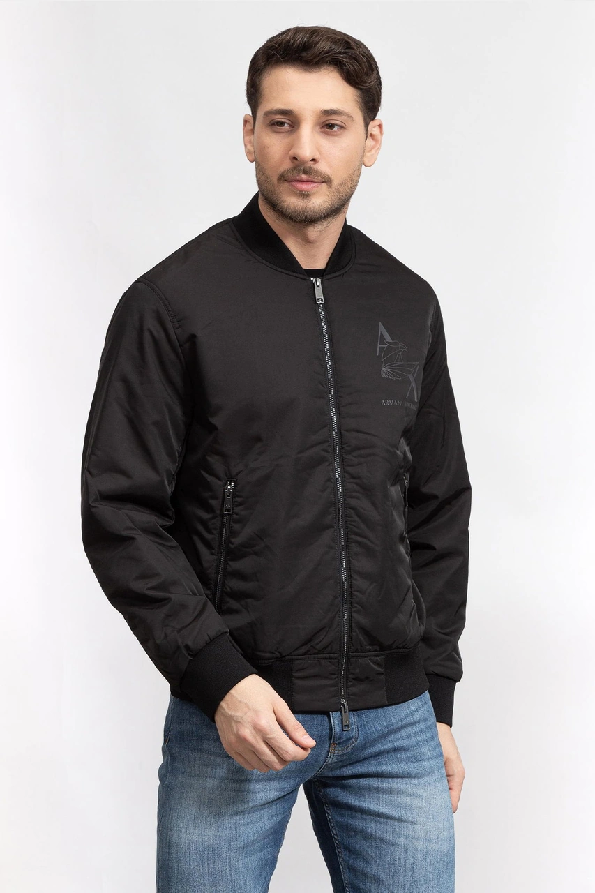Armani Exchange Armani Baskılı Erkek Mont Siyah