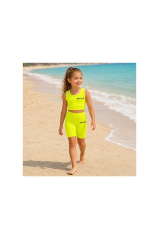 Rony Pony Kids Kız Çocuk Neon Sarı Crop Üst Ve Uzun Şortlu Mayo Takımı - 2 Parça