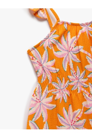 Koton Çiçek Desenli Askılı Fırfırlı A Kesim Midi Elbise Turuncu Desenli 5skg80006ak Turuncu Desenli Turuncu