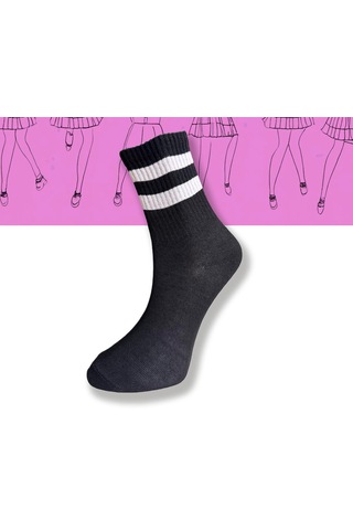 Silk Step 6'lı Paket , Siyah Zemin Üzerine Beyaz Çemberli Günlük Kolej - Tenis Çorabı Asorti̇