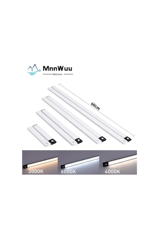 Siyah 3 Renk Hareket Sensörü Altı Led Gece Aydınlatması Mutfak Duvar 60cm Çok Renkli