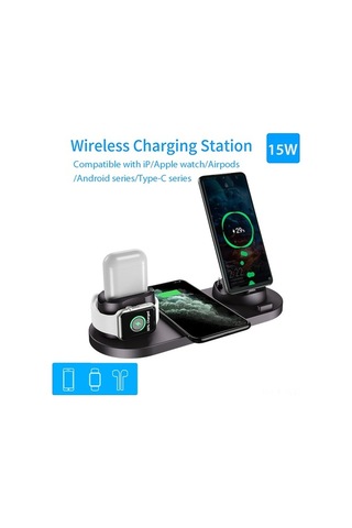 Sandwich 15w 6-1 Kablosuz Şarj İstasyonu: İos, iOS Watch Uyumlu, Airpods, Android & Type-c Uyumlu, Döner Tasarım, Hızlı Şarj, Çoklu