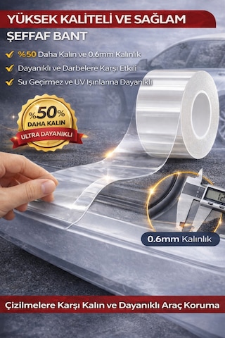 Şeffaf Tampon Çamurluk Bagaj Kapı Eşiği Koruyucu Şerit Eşik Koruma Bandı Şeffaf 10mt X 5cm X 0,6mm 10 Metre