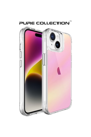 Bix Apple Uyumlu iPhone 15 Pure Rainbow Renk Geçişli Şeffaf Kılıf Çizilmeye Dayanıklı Darbe Emici Pembe