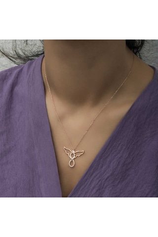 925 Ayar Gümüş Rose Altın Kaplama Kaplama Kaplama Melek Anne Ve Çocuk Bayan Kolye Rose Gold