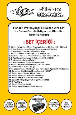 Tam Takım Sazan Olta Seti - 5'li Set - Xl - 3.60mt/50-100gr