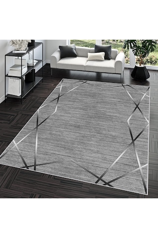 Rovigo Home Dijital Baskı Yıkanabilir Kaymaz Taban Salon Halısı Rvg0682 Gri